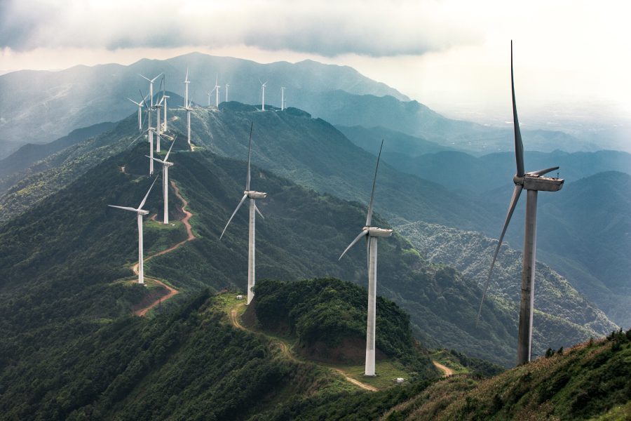 A row of large windmills