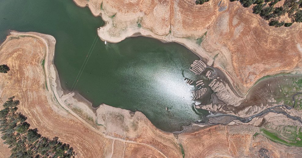 Don Pedro reservoir during California's 2021 drought