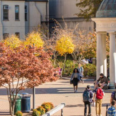 Students stroll around the campus of George Washington University