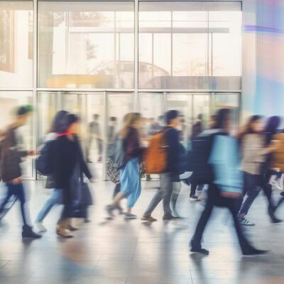 Students walking to class in a university or college environment