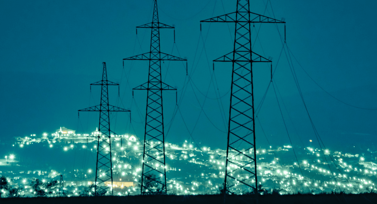 power lines with lights 